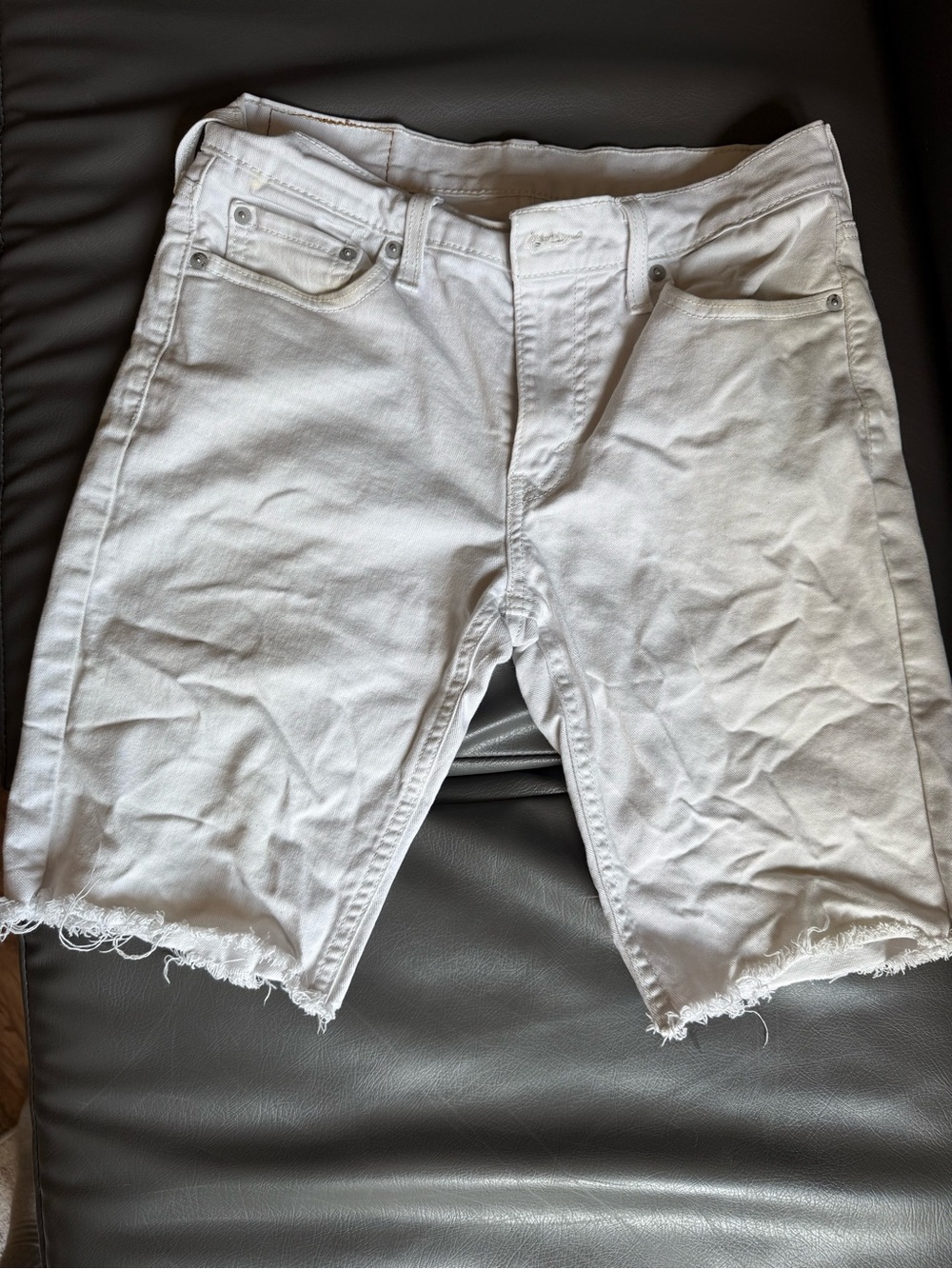 Levi's White Denim Frayed Hem Shorts